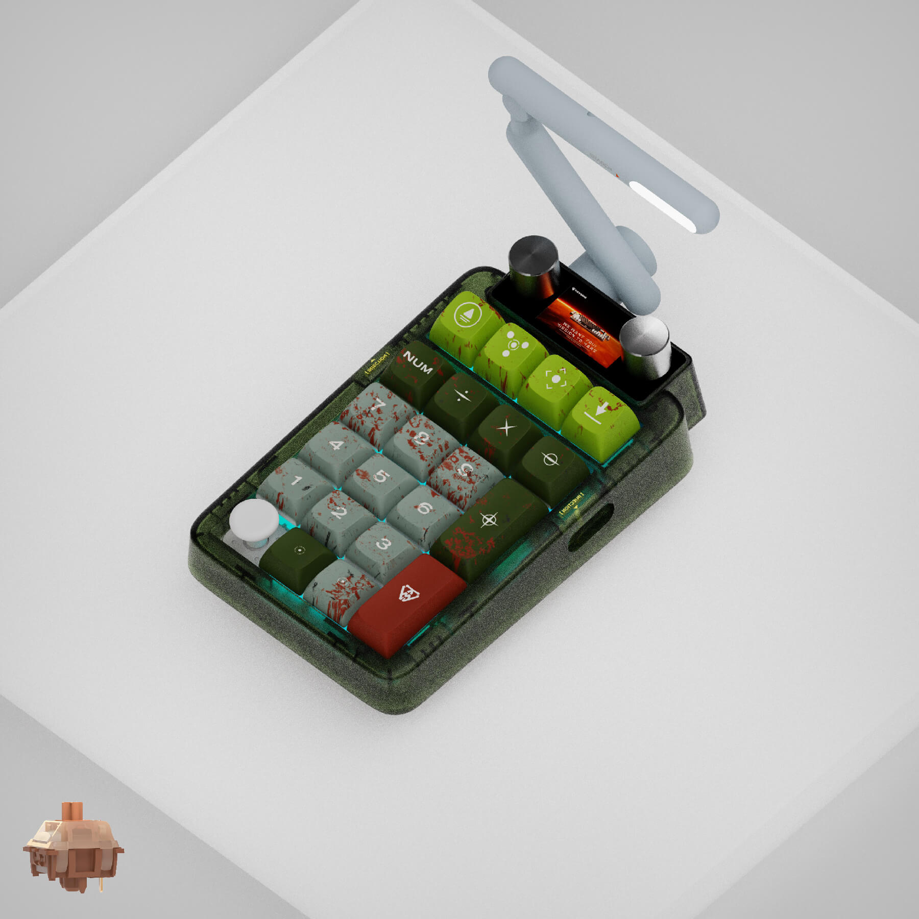 KeysMe Lunar 02 spaceship numpad wireless custom mechanical keyboard dye-sub pbt keycaps Gateron Mars switch ghost ship color