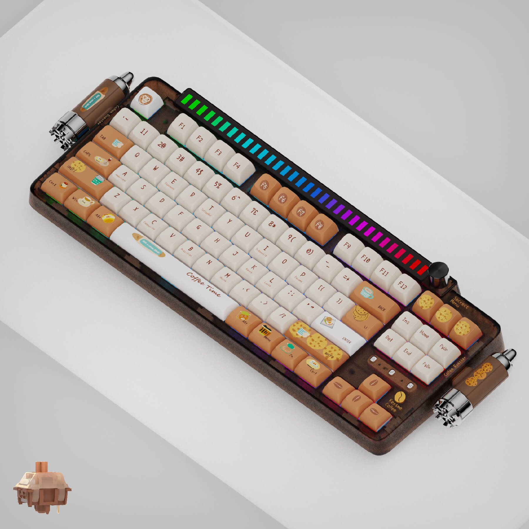 KeysMe spaceship custom mechanical keyboard wireless keyboard hot swappable Gateron Mars switch Caramel Latte Lunar 01
