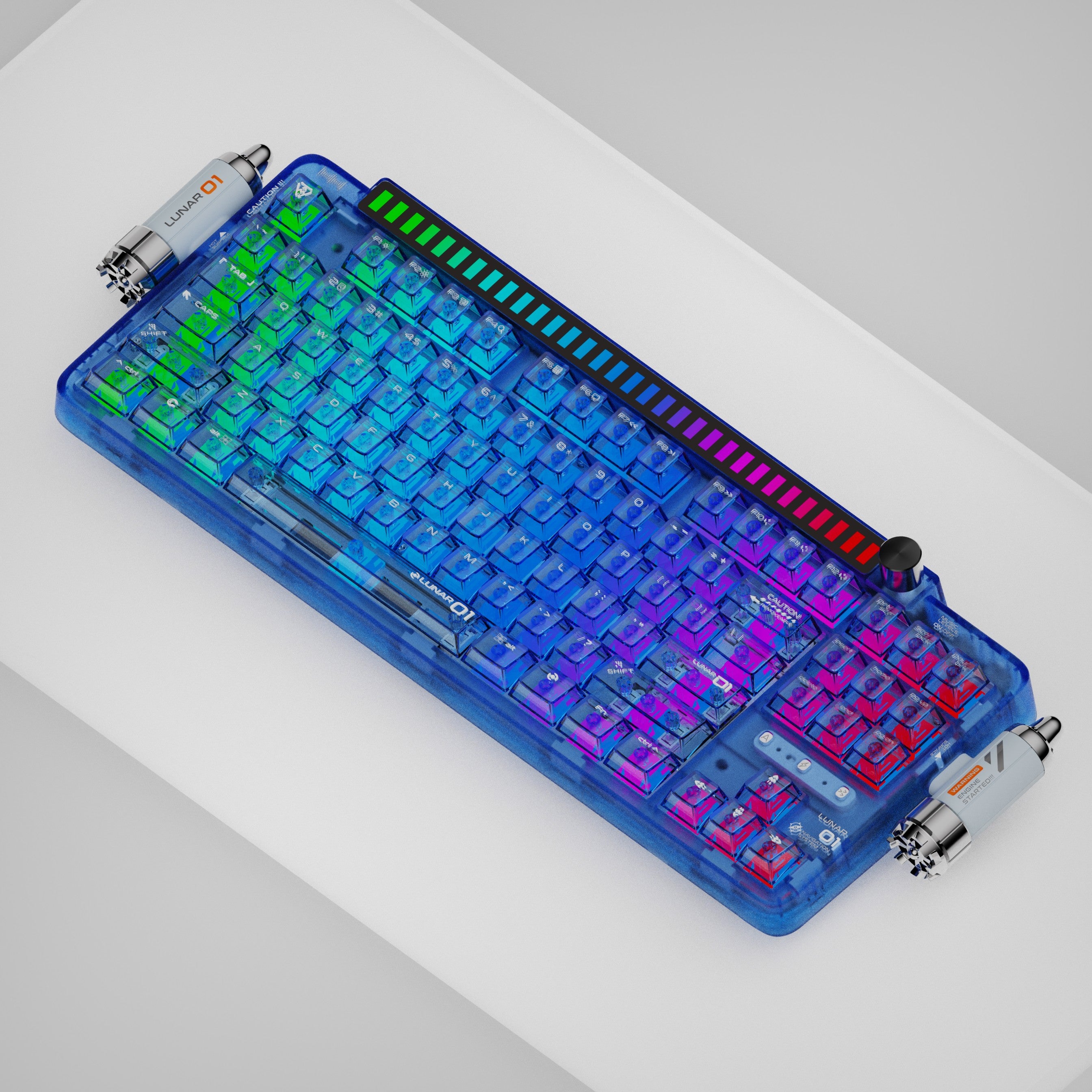 keysme lunar 01 spaceship wireless custom mechanical keyboard Gateron switches hot swappable crystal blue