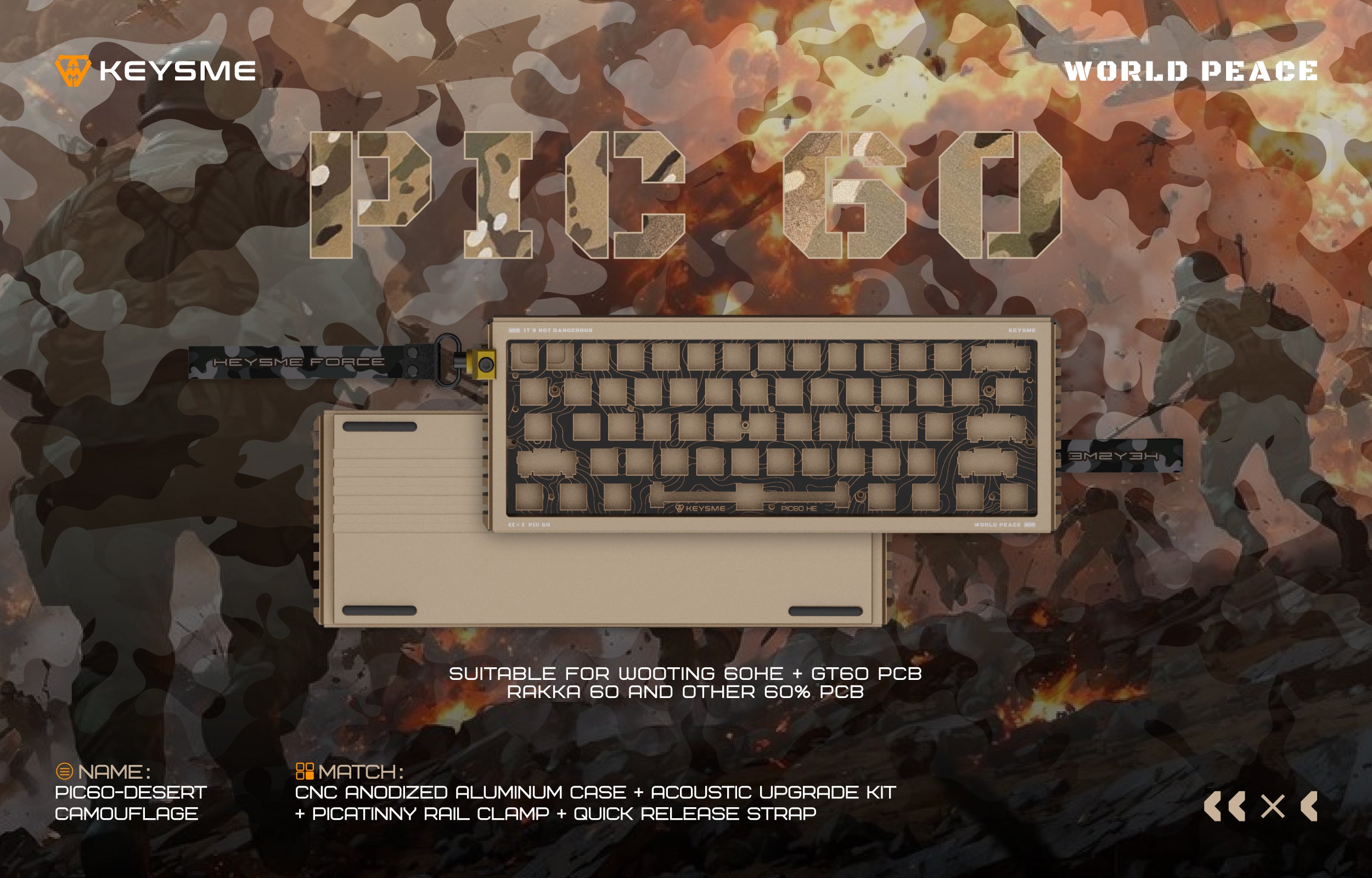 キーボード KeysMe PIC60 Keyboard Case Wooting 60HE+ Mechanical Keyboard Aluminum Case - KeysMe