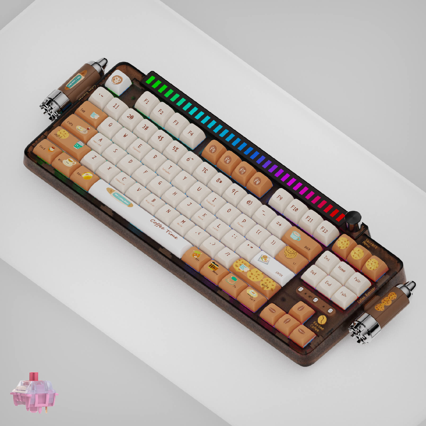 KeysMe spaceship custom mechanical keyboard wireless keyboard hot swappable Gateron Weightlessness switch Caramel Latte Lunar 01